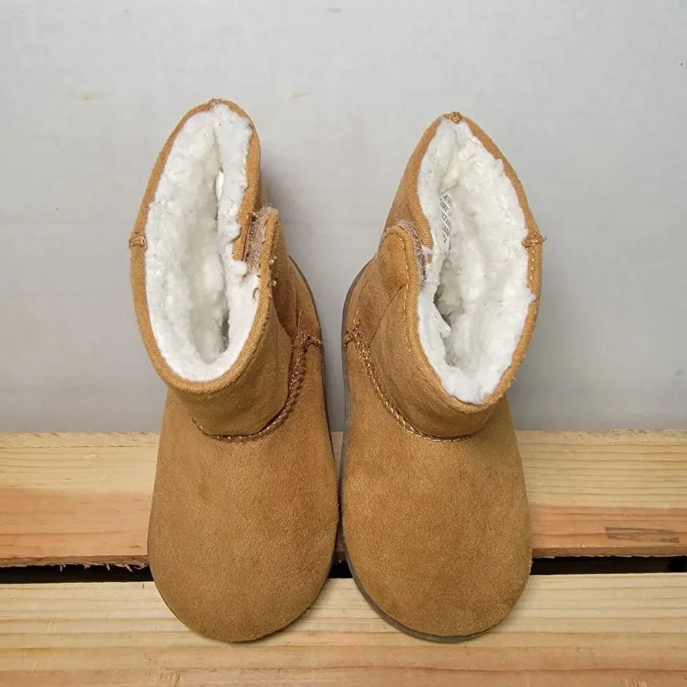 Wonder Nation Toddler Sherpa Lined Brown Faux Suede Ankle Boots - Size 4
